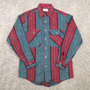 Vintage Private Property Shirt Mens Medium Green Red Made In USA Flannel Twill